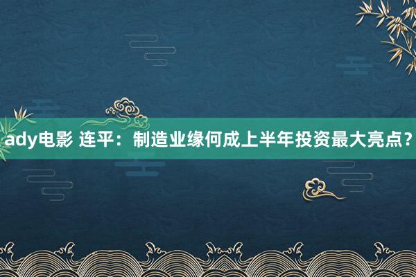 ady电影 连平：制造业缘何成上半年投资最大亮点？