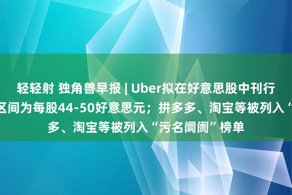 轻轻射 独角兽早报 | Uber拟在好意思股中刊行1.8亿股，订价区间为每股44-50好意思元；拼多多、淘宝等被列入“污名阛阓”榜单